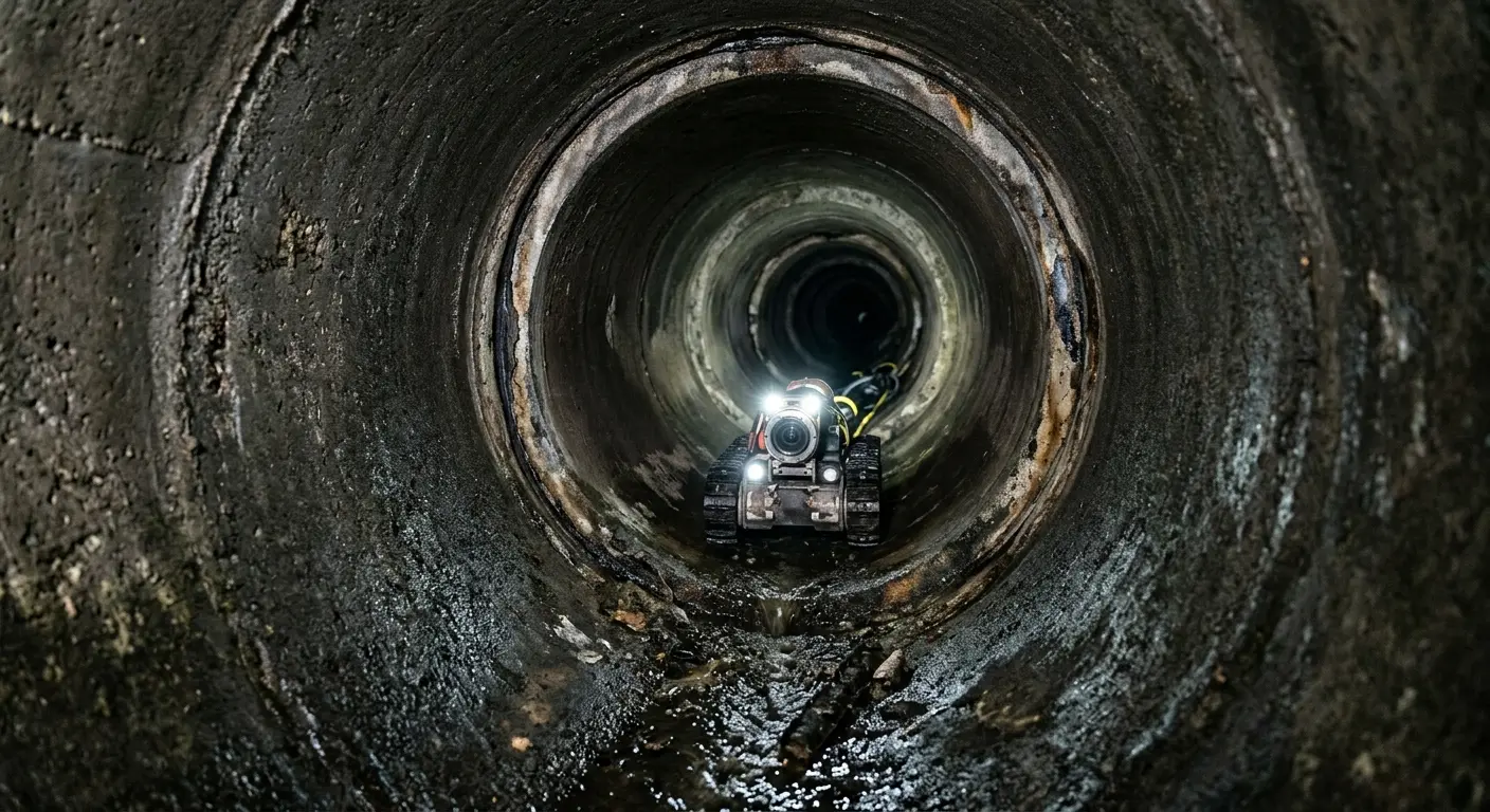 Robotic sewer camera inspecting pipe interior for Sewer Line Cleaning in West Orange